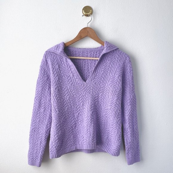 Lavender Chunky Knit Polo Sweater - Picture 5 of 7